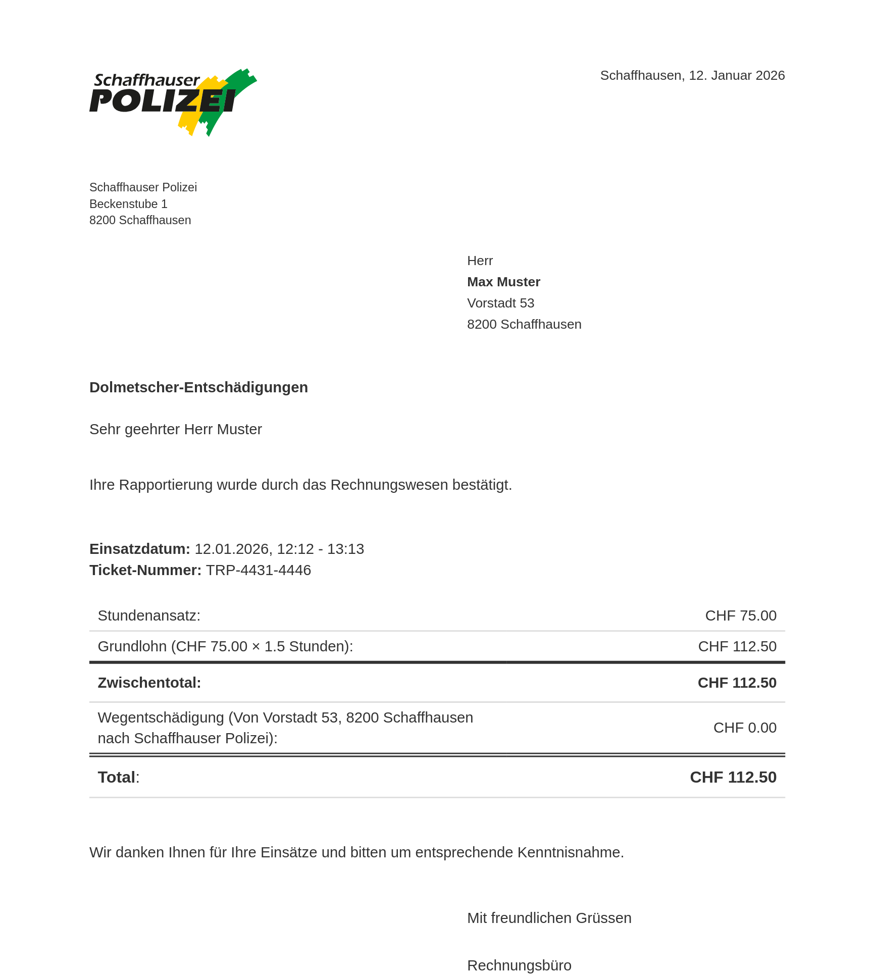 E-Mail Anhang: PDF-Abrechnung an Dolmetschende